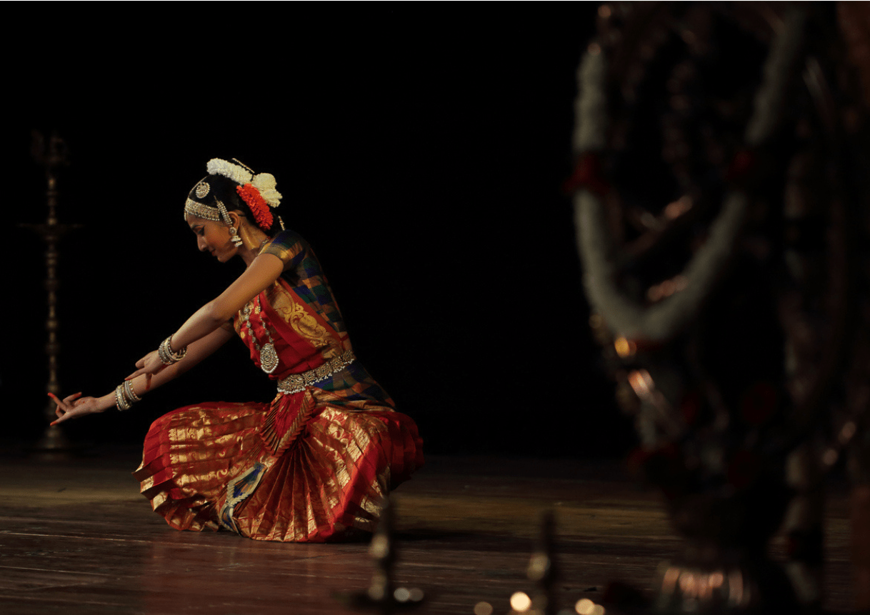 A young girl performs bharatanatyam recital